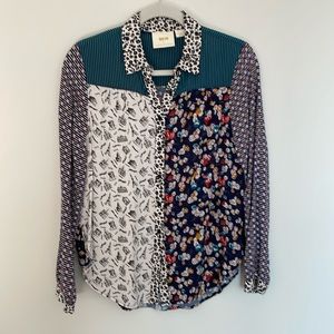 Maeve multi-print button-down blouse